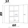 A technical drawing of a white kitchen wall cabinet with dimensions indicated. Náhled obrázku produktu