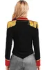 Back view of a woman wearing a black jacket with red and gold trim and gold fringe on the shoulders. Anteprima dell’immagine prodotto