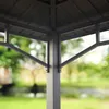 Close-up view of the corner structure of a gazebo, showing the metal frame and roof. Produktbild-Vorschau
