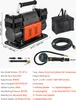 A dual-cylinder air compressor with its accessories laid out and dimensions indicated. Podgląd zdjęcia produktu