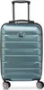 A studio shot of a light green cabin trolley suitcase.
