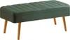 A green upholstered bench with wooden legs on a white background. Produktbild-Vorschau