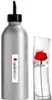 Two perfume bottles are shown against a white background. One is a tall, silver refill bottle with a black cap and spout. The other is a clear, curved bottle with a red poppy inside. Voir les images du produit