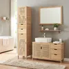 A bathroom vanity and storage unit with a mirror above. Produktbild-Vorschau
