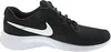 A single black Nike Tanjun (Gs) shoe with a white sole and white Nike swoosh logo, shown from the side. Podgląd zdjęcia produktu