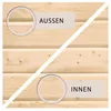 A close-up view of wooden planks, divided diagonally, with labels indicating 'AUSSEN' (outside) and 'INNEN' (inside). Produktbild-Vorschau
