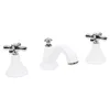 A white and silver faucet with three holes, two handles, and a spout, set against a white background. Produktbild-Vorschau