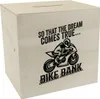 Bike Bank Spardose aus Holz mit Spruch und Motorrad in weiß Produktbild-Vorschau 1