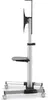 A silver and black TV stand with wheels is shown against a white background. Produktbild-Vorschau