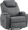 A gray fabric recliner chair with cup holders and side pockets, shown from a front-diagonal angle against a white background. Náhled obrázku produktu