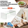 A collage showing a glass coffee table and various items that can be placed on it, such as food, decorations, and a laptop. Voir les images du produit
