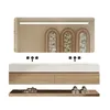 A modern bathroom vanity with a double sink, integrated LED mirror, and wooden drawers, displayed against a white background. Anteprima dell’immagine prodotto