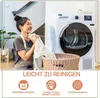 A woman is doing laundry next to a washing machine and dryer. Produktbild-Vorschau