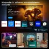 A collage of images showcasing a TV with various streaming apps, a person using a remote, and a smart home setup. Podgląd zdjęcia produktu