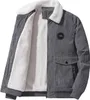 A gray corduroy jacket with a white sherpa lining and collar, shown open. Produktbild-Vorschau