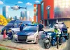 A police station scene with officers, police vehicles, and a helicopter. Produktbild-Vorschau