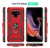 A collage of images showing a red phone case for a Samsung Galaxy Note 9, including front, back, side, and bottom views, as well as a view of the phone inside the case. Produktbild-Vorschau