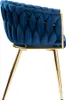 A side view of a blue velvet chair with gold legs. Náhled obrázku produktu