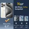 A marketing image showing an iPhone 15 Pro and indicating compatibility with it, while showing other iPhone models as incompatible. Produktbild-Vorschau