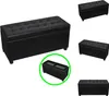 A collage of images showing a black upholstered storage ottoman from different angles, with one inset image highlighting the interior tray. Podgląd zdjęcia produktu
