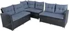 A black polyrattan lounge set with gray cushions is displayed against a white background. Produktbild-Vorschau