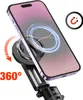 A smartphone attached to a black selfie stick/tripod, with a magnetic ring and rotation indicators. Náhľad obrázku produktu