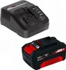 A black battery charger and a black and red battery pack are shown against a white background. Produktbild-Vorschau