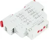 A white electronic relay device with red accents, shown from a diagonal angle on a white background. Voir les images du produit
