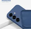 A close-up view of the back of a blue phone case, showing the camera cutout and the interior of the case. Produktbild-Vorschau