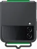 A black Samsung Galaxy Z Flip4 phone case with a green ring attachment is shown against a white background. Produktbild-Vorschau
