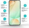 A smartphone screen protector with feature callouts. Produktbild-Vorschau