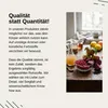 Markenversprechen "Qualität statt Quantität" mit Darstellung natürlicher Inhaltsstoffe wie Äpfel. Produktbild-Vorschau
