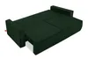 A dark green sofa bed is shown from a slightly elevated, diagonal angle against a white background. The sofa bed is partially extended, revealing the sleeping surface beneath the cushions. The armrests are visible on the left and right sides. Produktbild-Vorschau