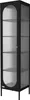 A tall, narrow black display cabinet with fluted glass doors and shelves. Podgląd zdjęcia produktu
