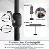 Close-up of an umbrella pole with operating instructions and diagrams. Náhled obrázku produktu