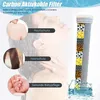A person showering with a filter in the foreground, highlighting benefits for skin, hair, and baby care. Produktbild-Vorschau