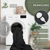 A washing machine with a black blanket being loaded into it, along with marketing text and icons. Náhľad obrázku produktu
