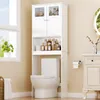 A white bathroom cabinet is shown next to a toilet, with various toiletries displayed on its shelves. Podgląd zdjęcia produktu