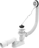 A white bathtub drain and overflow assembly with a flexible hose and a plug on a chain. Anteprima dell’immagine prodotto