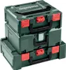 Three stacked toolboxes with red latches and black handles. Produktbild-Vorschau