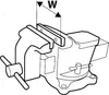 A black and white line drawing of a vise with a measurement indicator labeled 'W'. Produktbild-Vorschau