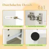 A collage of four close-up images showcasing details of a white vanity table, with text overlays in German. Podgląd zdjęcia produktu