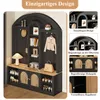 A collage of images showcasing a black and wood-tone entryway furniture set with shelves, hooks, and cabinets. Podgląd zdjęcia produktu
