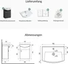 An image showing the contents of a product package and its dimensions. Produktbild-Vorschau