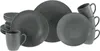 A set of dark gray stoneware dishes and mugs with a ribbed texture. Náhľad obrázku produktu