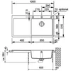 Technical drawing of a sink with dimensions and installation details. Produktbild-Vorschau
