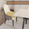 A dining chair next to a marble-look dining table, with text overlay indicating optional dining chairs. Produktbild-Vorschau