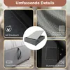 A collage of four close-up images showcasing different features of a bed frame, with a central image of the bed frame with its storage compartment open. Náhled obrázku produktu