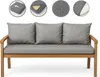A grey cushion set on a wooden bench. Voir les images du produit
