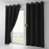 A black curtain is shown hanging on a window rod, partially covering a window. Produktbild-Vorschau